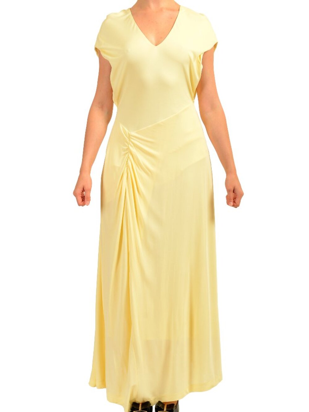 Hugo Boss Women's "Epuety" Light Yellow Stretch Cup Sleeve Dress US S IT 40